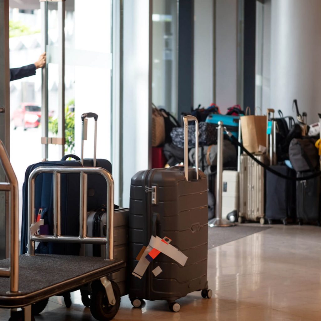 Hotel lobby suitcases